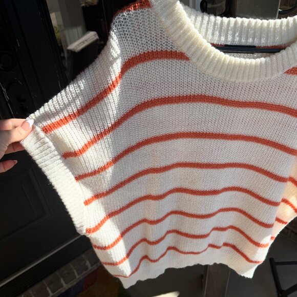 Women's XL White and Orange Striped Short Sleeve Sweater - Picture 4 of 5